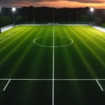 Sân cỏ bóng đá dưới ánh đèn hoàng hôn minh họa trận Indonesia vs Campuchia ASEAN Cup 2026