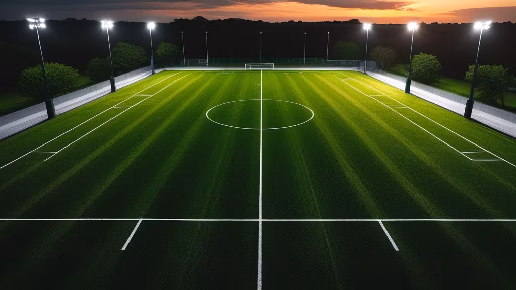 Sân cỏ bóng đá dưới ánh đèn hoàng hôn minh họa trận Indonesia vs Campuchia ASEAN Cup 2026